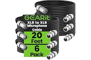 GEARit XLR Male to Female Microphone Cable (20 Feet, 6-Pack) 3-Pin Balanced Shielded Mixer, Recording Studio, Podcast - Black