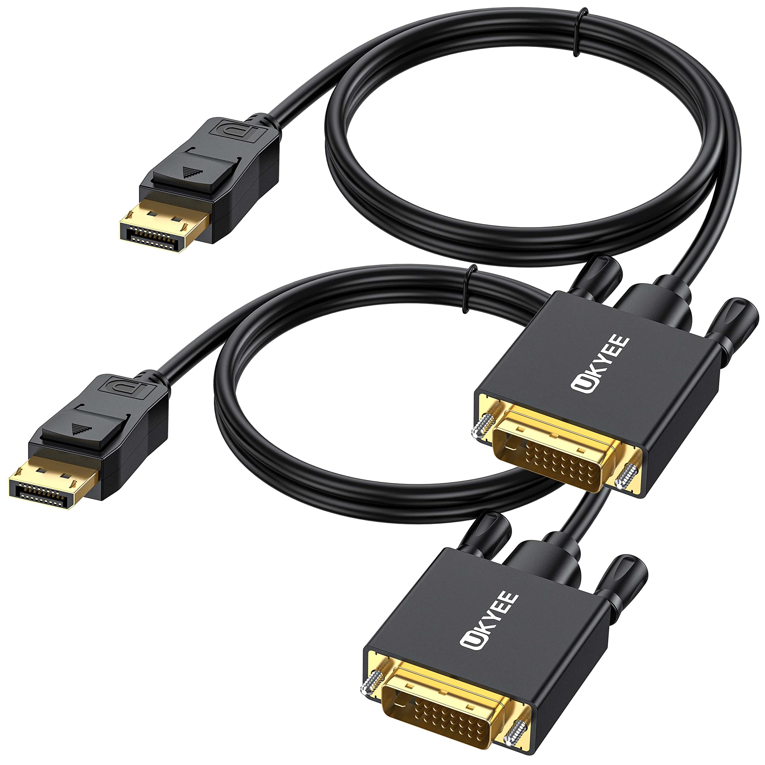DisplayPort to DVI Cable 6FT 2-Pack DP to DVI-D Adapter Cable Gold