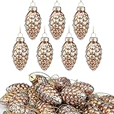 18PCS Christmas Glass Pinecone Ornaments Fall Hanging Pine Cone Painted Glass Ornaments Glitter Xmas Hanging Ornaments for Xmas Tree DIY Crafts Fall Thanksgiving Day Decoration