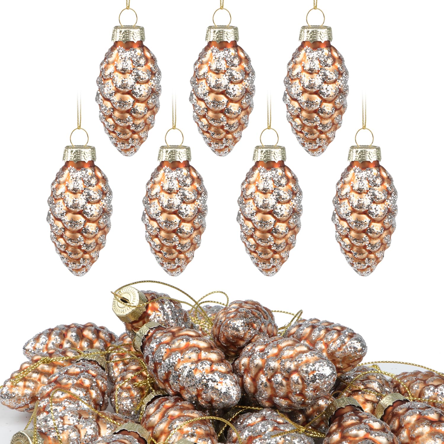 Photo 1 of 18PCS Christmas Glass Pinecone Ornaments Fall Hanging Pine Cone Painted Glass Ornaments Glitter Xmas Hanging Ornaments for Xmas Tree DIY Crafts Fall Thanksgiving Day Decoration