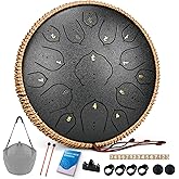 Steel Tongue Drum - 15 Notes Steel Drum - 14 Inch Handpan Drum Instrument with Music Book,Tongue Drums Instrument Mallets and Carry Bag, D Major Black