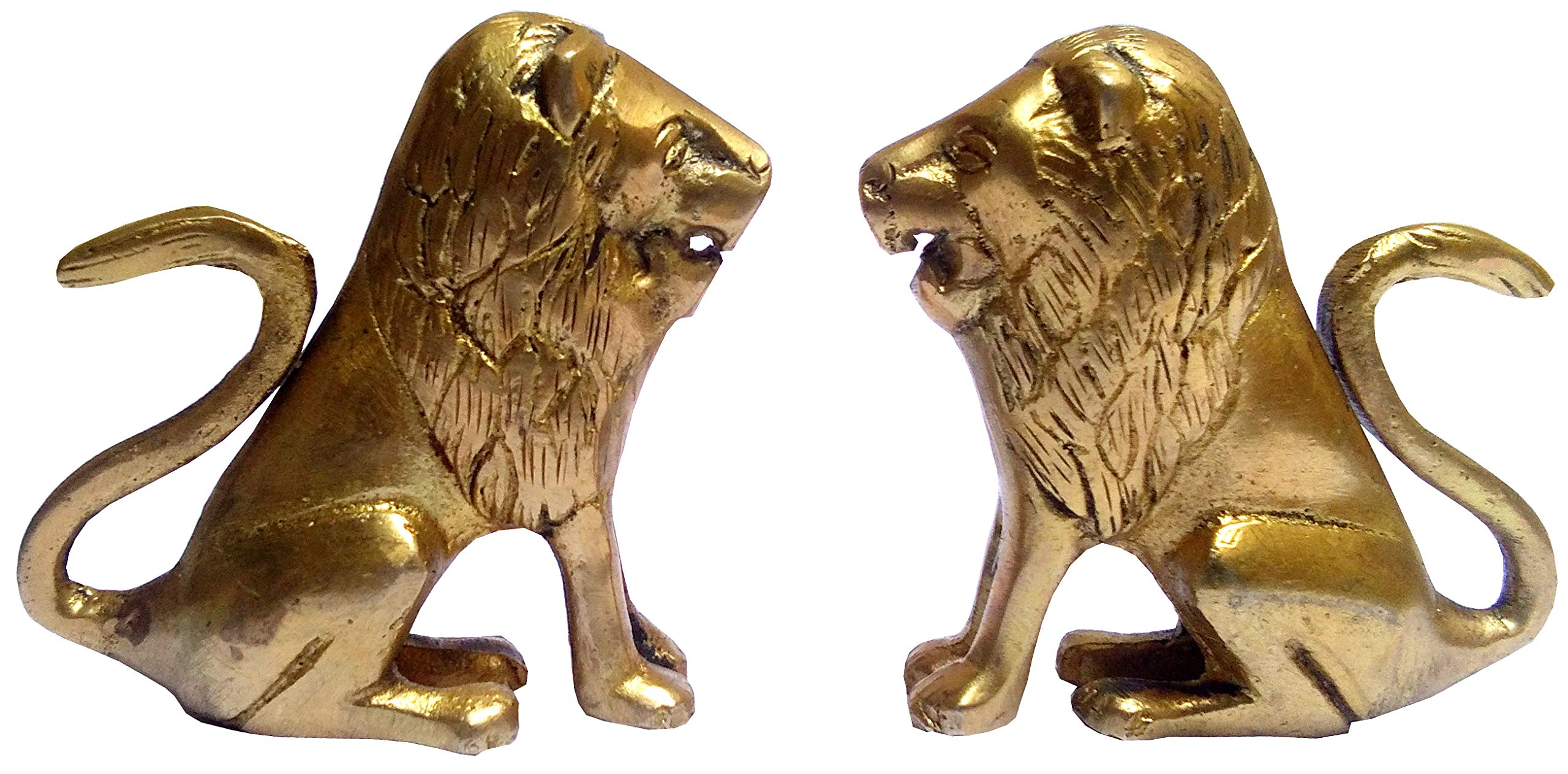 Purpledip Brass Statue Set 'Imperial Lions': Collectible Wildlife Showpieces (11834)