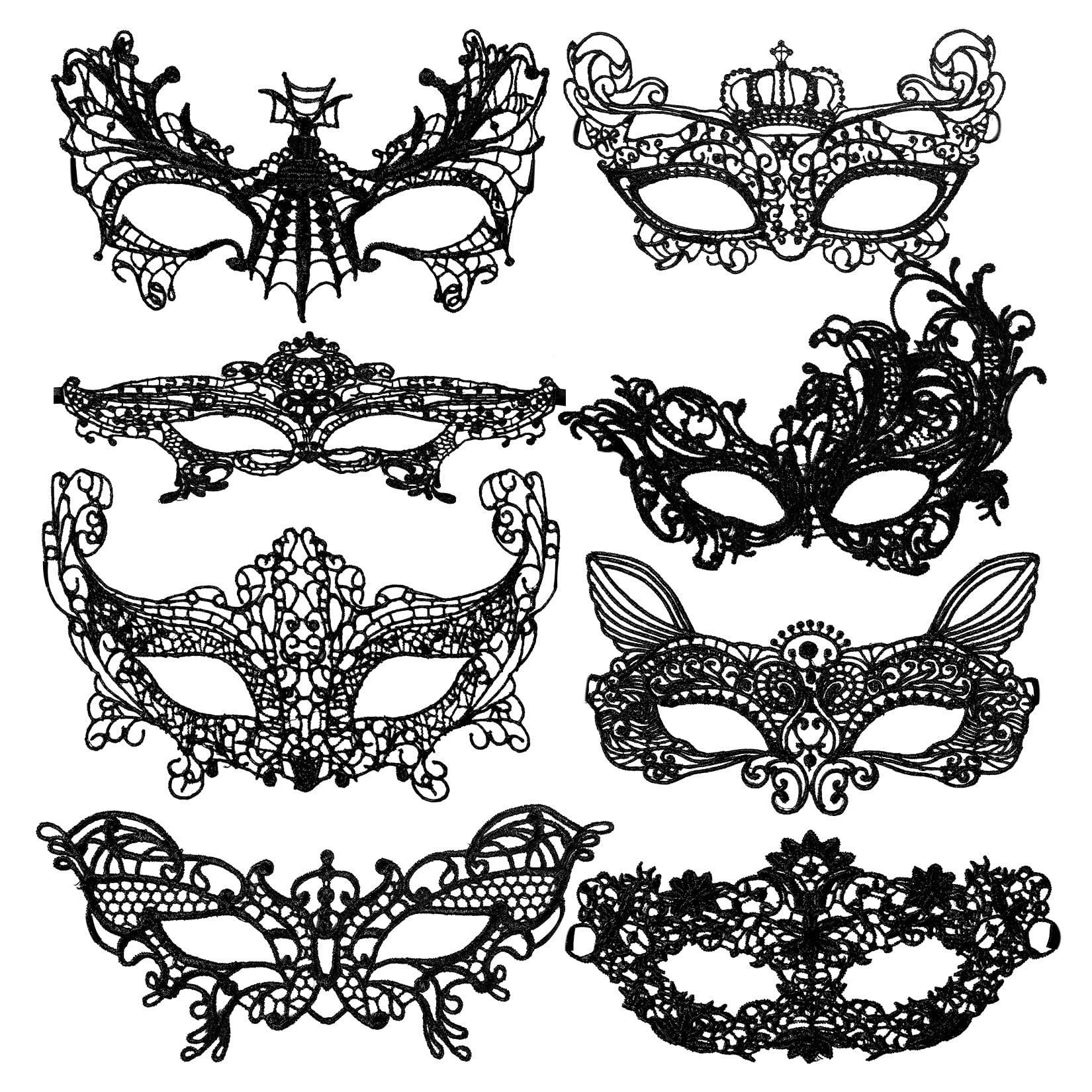 wugongshan 8 Pcs Masquerade Masks for Women, Black Lace Venetian Mascarade Ball Masks for Couples, Mardi Gras Prom Masks for Women Mens for ​Masquerade Venetian Carnival Party