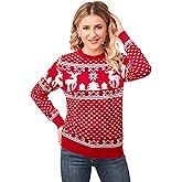 MISSKY Family Christmas Sweater Crew Neck Reindeer Snowflakes Knitted Pullover for Women/Men/Kids