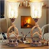Scenekoy Antler Table Uplight Lamp Set of 2 for Living Room Bedroom, 20.5” Resin Memory Function Bedside Lamps with Glass Sha