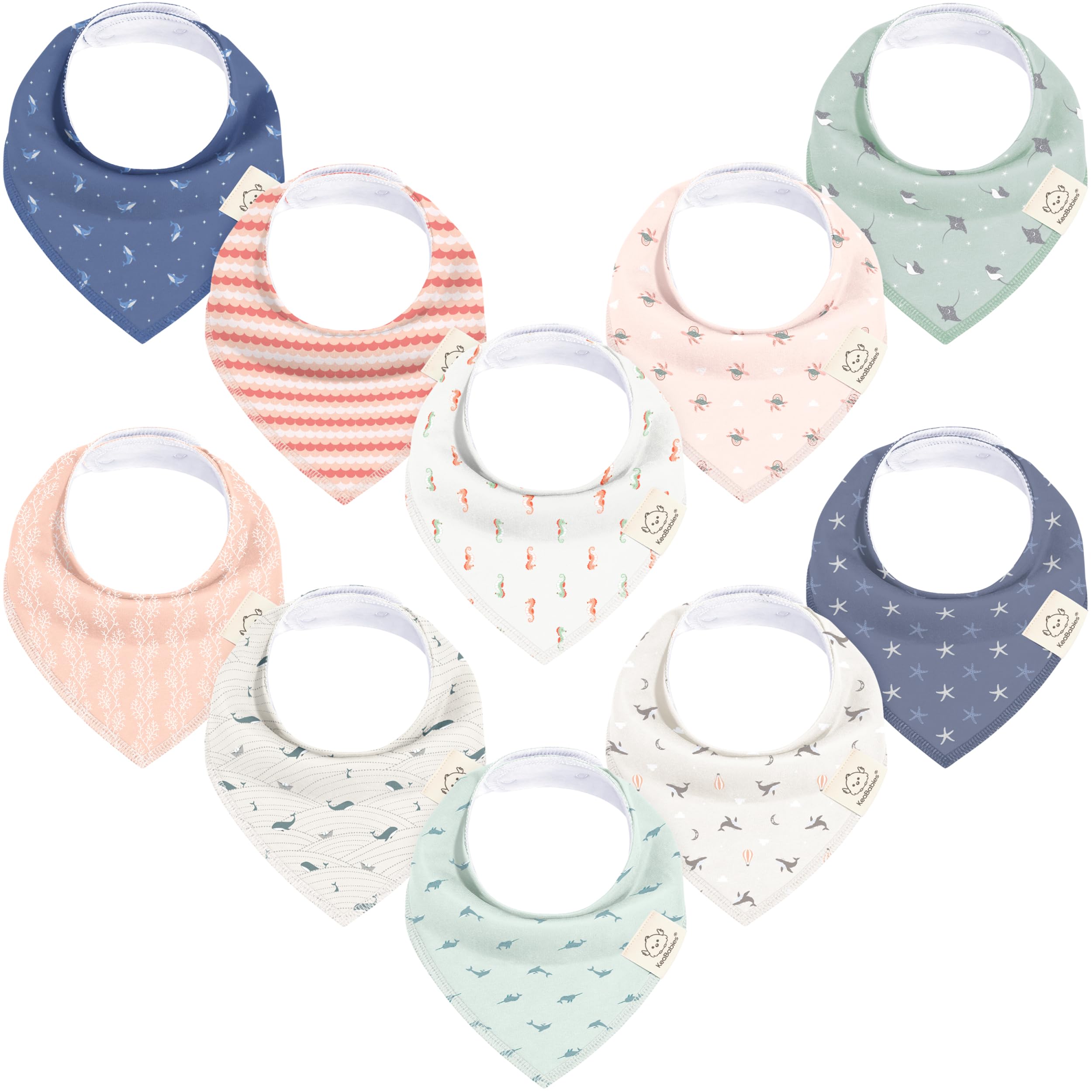 Photo 1 of 10-Pack Organic Baby Bandana Bibs for Girls - Super Absorbent Triangle Baby Bibs for Drooling and Teething Infant, 100% Cotton Extra Soft for Newborn, Infant 0-36 Months (Marine Muse)