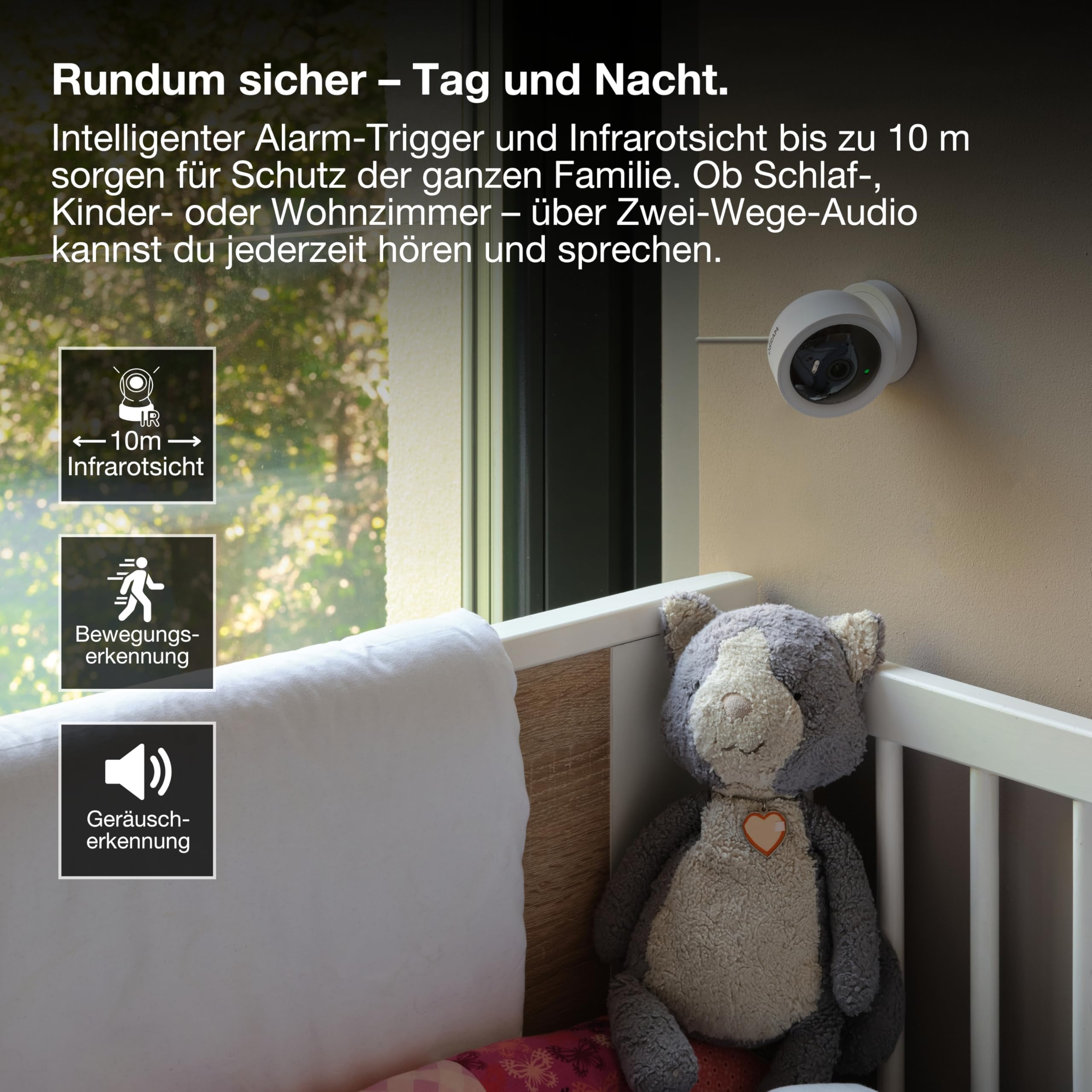 Osram SMART+ WiFi Kamera 4MP 2K QHD, Nachtsicht 7m, Zwei-Wege-Audio, microSD 256GB, Alexa kompatibel, Indoor Weiß 4
