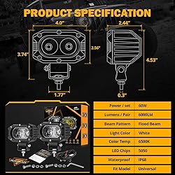 Auxbeam 4 Inch LED Light Pods, 60W Square Offroad