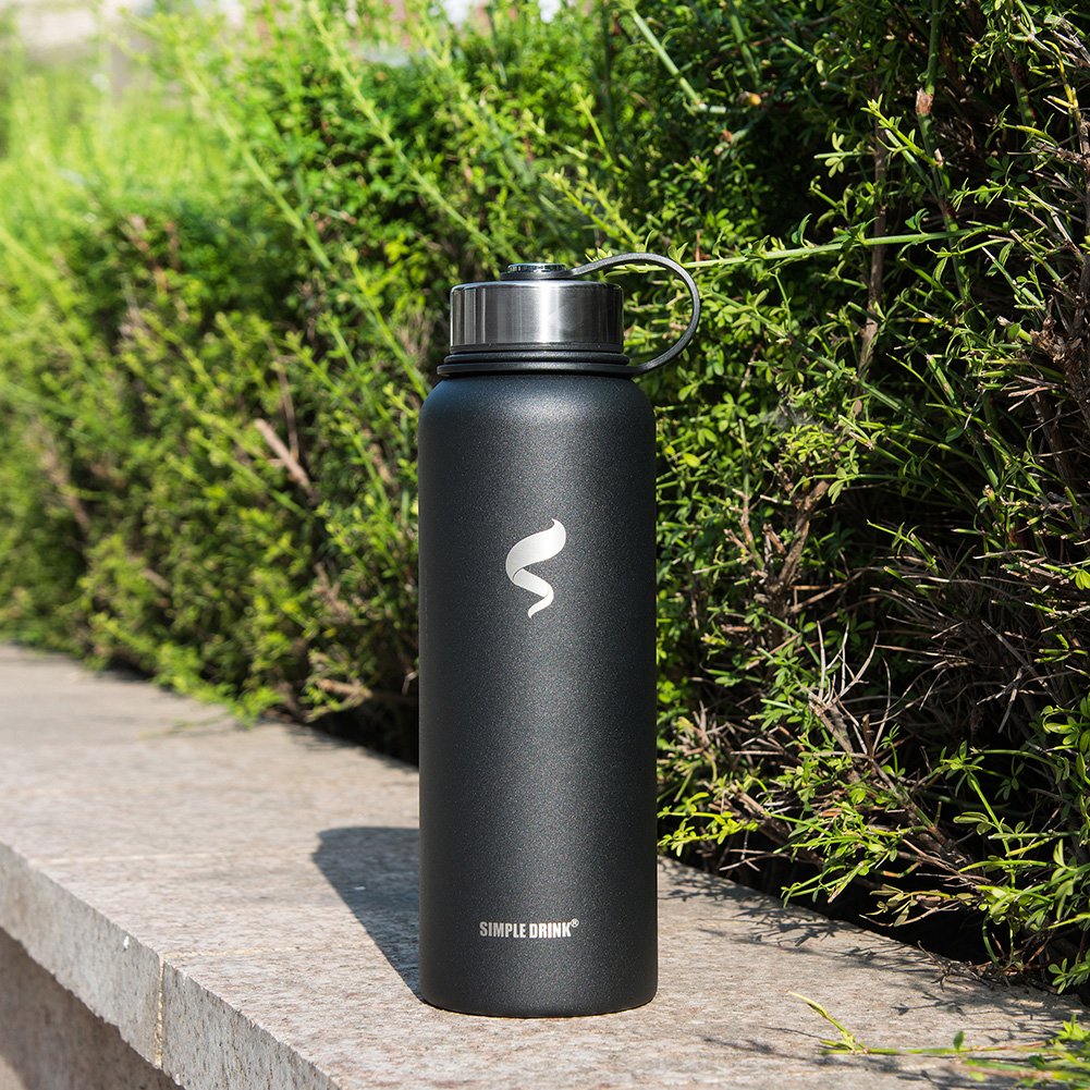 Stainless Steel Insulated Water Bottle - Wide Mouth Leak Proof Vacuum Outdoors Coffee Mug - Ice Cold Up to 24 Hrs / Hot 13 Hrs Double Walled Flask - Laser Marking