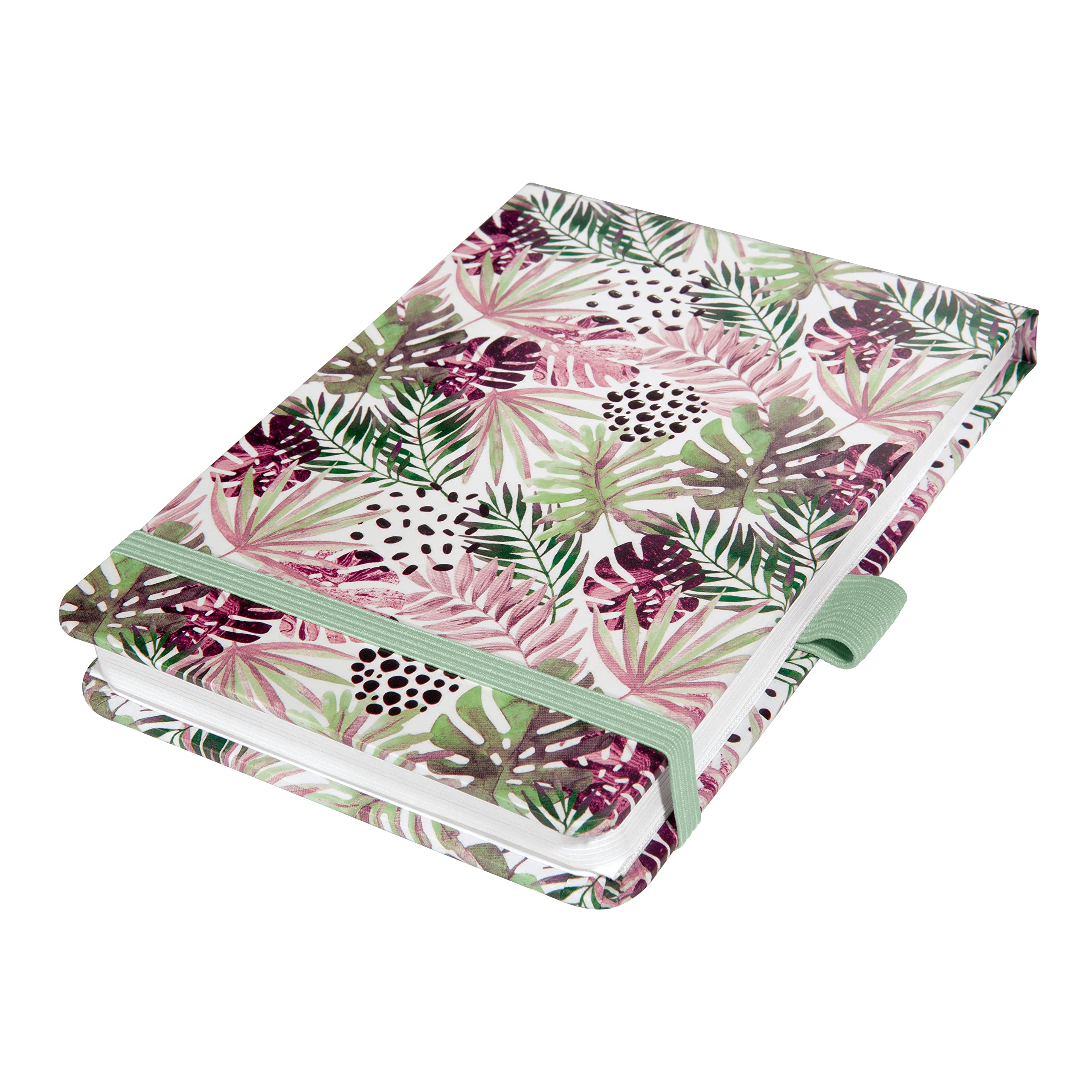 SIGEL JN354 Jolie Notepad, MintPink Jungle Fever, dotted (dot grid), 11 x 15,8 cm, hardcover, 158 pages, mint Green, Pink