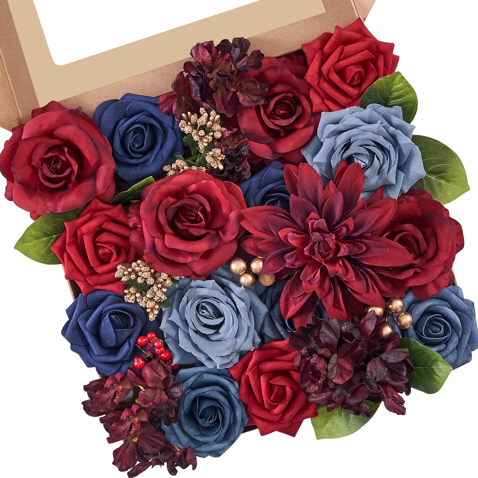 Serwalin Artificial Flowers Fake Cake Flowers Burgundy Navy Dahlia Flowers for DIY Wedding Bouquets Centerpieces Arrangements Party Baby Shower Cake Decor Home Decor — image 1