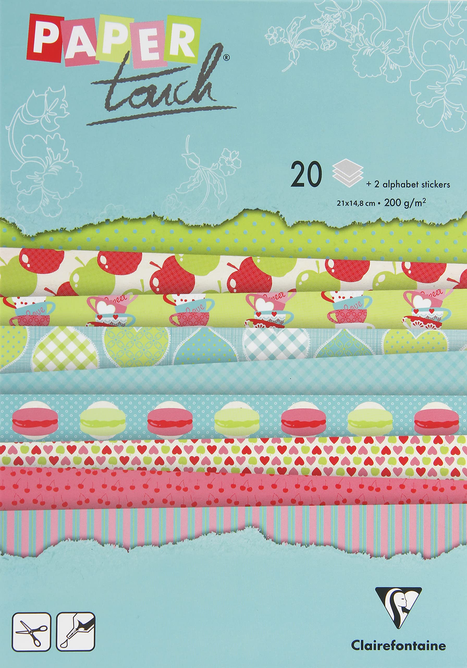 Clairefontaine - Ref 95205C - PaperTouch Paper Pad (Pack of 20 Sheets) - A5 in Size, 200gsm Printed Paper, 2 Boards of Labels & Alphabet Stickers - Children Memories