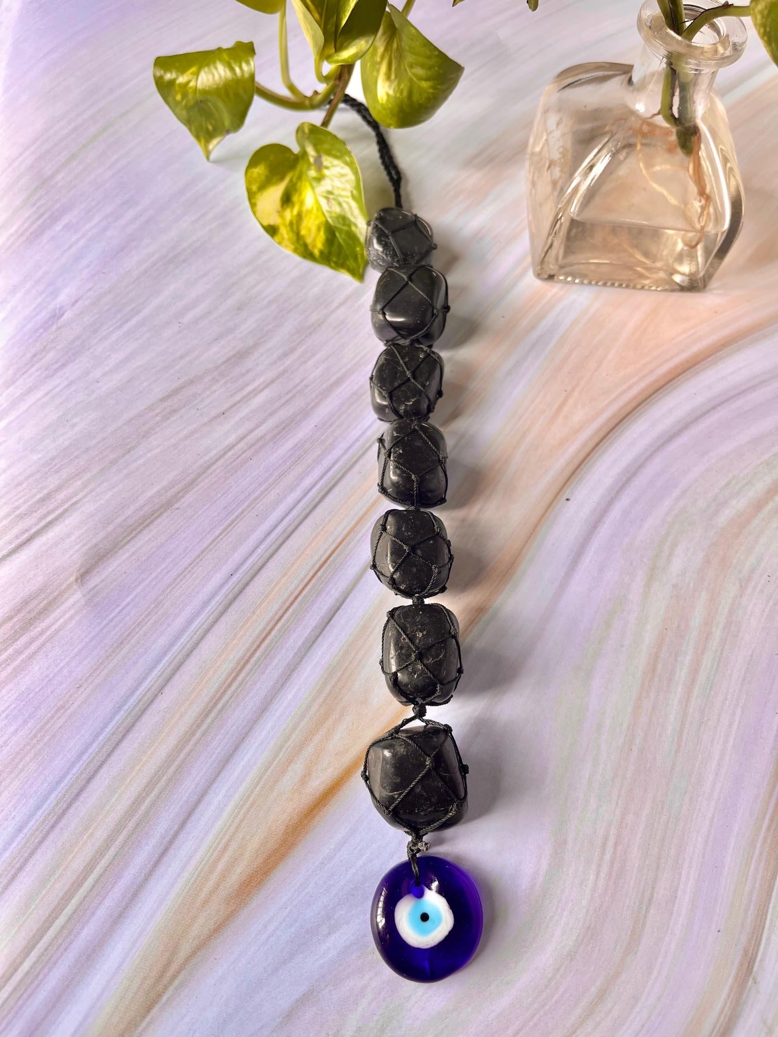 crystalmiracle Black Tourmaline Evil Eye Wall Hanging 12 Inches Healing Feng Shui Home Office Gift Decor