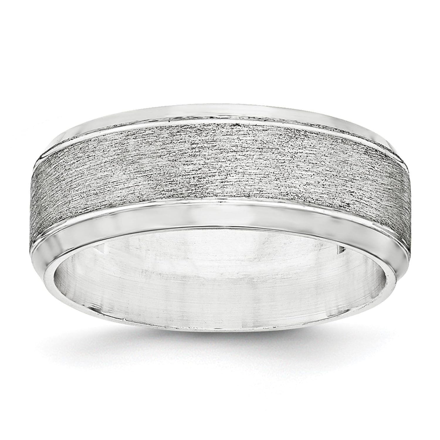 925 Sterling Silver 8mm Brushed Beveled Edge Fancy Wedding Ring Band Available in Sizes 7-13 