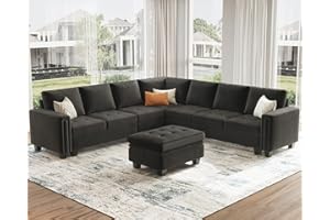 Belffin Convertible Velvet Modular Sectional Sofa Couch with Reversible Chaise L Shaped Sectional Couch with Storage Ottoman Living Room Furniture Sofa Set Grey