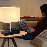 Briever USB Bedside Table Lamp with 3 USB Ports Black Wood Base view 7
