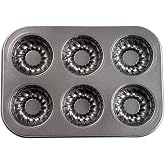 Yomvzake Mini Bund Cake Pan, 6-Cavity Fluted Tube Cake Pan Brownie Bowl Pan Small Round Cake Mold Shortcake Pan for Fall Baking Thanksgiving Bavarois Brownie Cupcake Pudding Canele