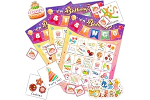HOMSEON Birthday Bingo Game for Kids Toddlers 24 Players Happy Birthday Bingo Cards with 40Pcs Reward Stickers School Family Party Favors Gifts Classroom Activities Board Game Holiday