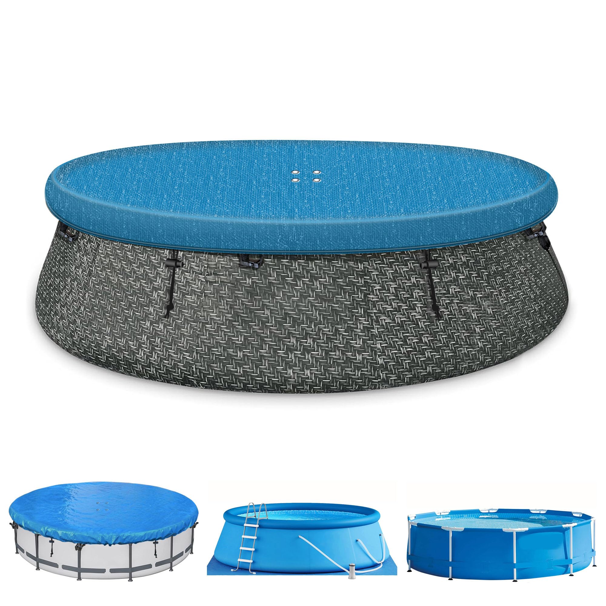 Photo 1 of SIHAIAN 13-14Ft Round Pool Cover Inflatable Pool Covers for Above Ground Pools, Quick Installation, Prevention of waterlogging, Waterproof and Dust-Proof One-Piece Pool Cover (Blue)
