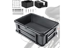 DIRZA Bike Basket Rear with Liner,Waterproof Cover,Cargo Net Large Rear Bike Basket,Heavy Duty Bicycle Rear Basket for Electric Bike, Ebike,Great for Bike Trip,Carrying Grocery,Ball,Dog