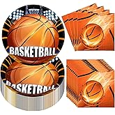 Umigy 100 Pcs Basketball Plates and Napkins Party Supplies Basketball Tableware Dinner Lunch Dessert Appetizer for Kids Boys Baby Shower Birthday Sport Party Decor Serves 50(Classic Style)