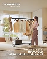 SONGMICS Clothes Rack with Wheels Extendable 100 kg Load Capacity Black view 2
