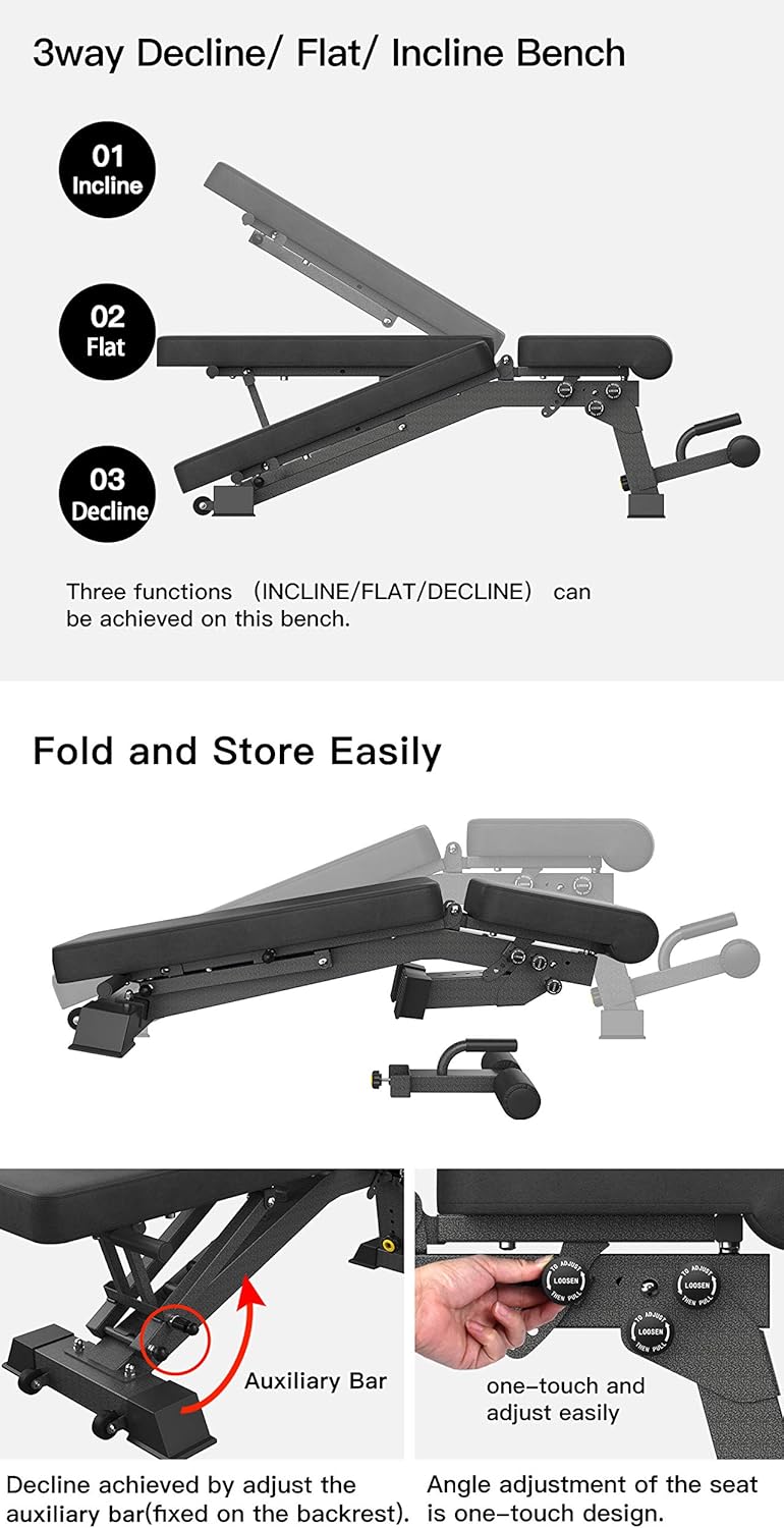 YouTen Adjustable 9 Positions Incline Decline Sit Up Bench Improved Cushion for Exercise, Handles for Dragon Flag, Rated Full Body Workout Foldable Bench for Dragon Flag (Black) : Sports & Outdoors