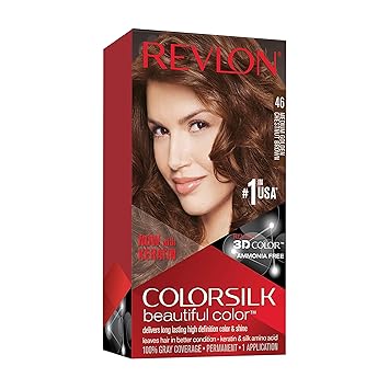 Revlon Colorsilk Beautiful Color, Permanent Hair Dye with Keratin, 100% Gray Coverage, Ammonia Free, 46 Medium Golden Chestnut Brown
