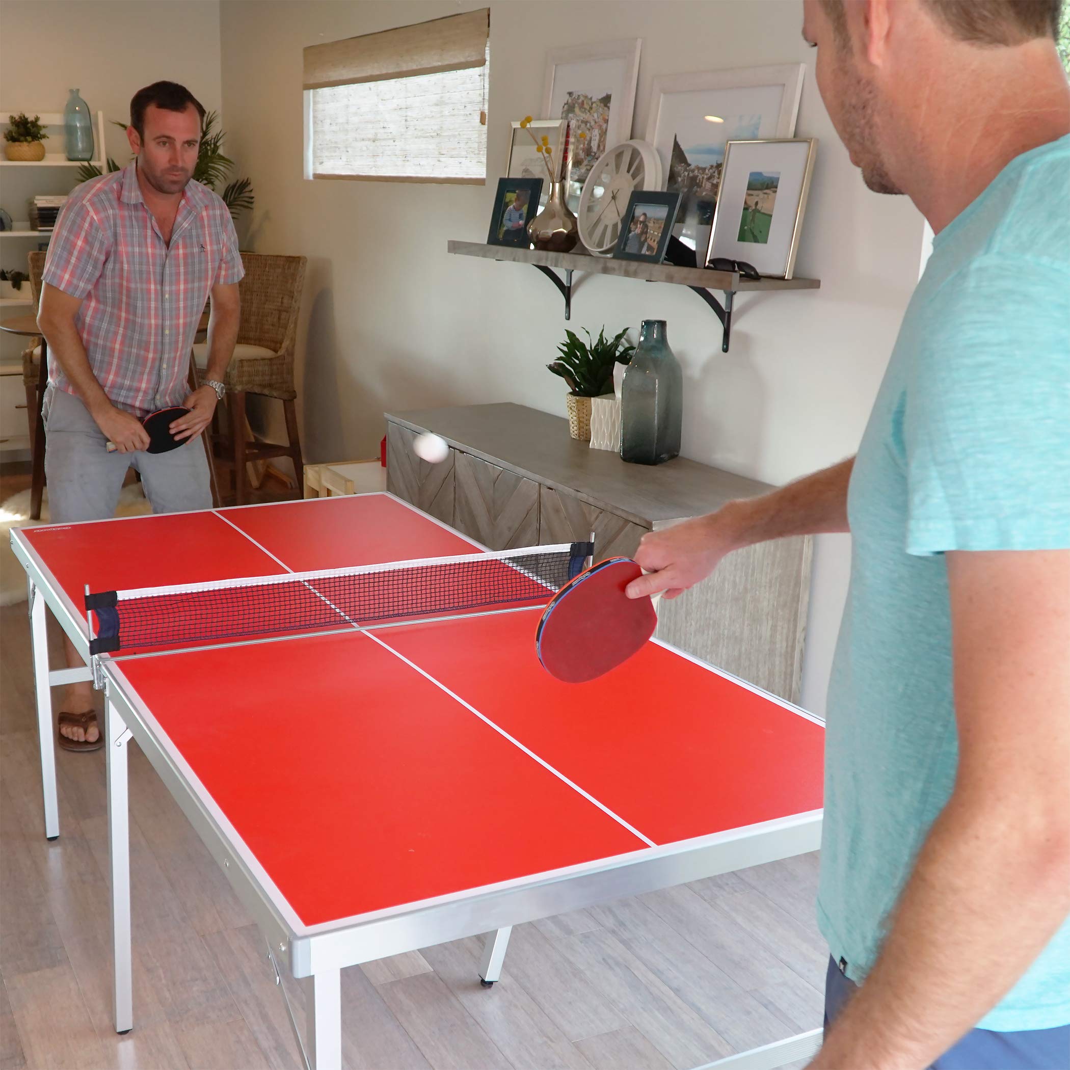 GoSports Mid-Size Table Tennis Game Set - Red or Blue - Indoor/Outdoor Portable Table Tennis Game with Net, 2 Table Tennis Paddles and 4 Balls