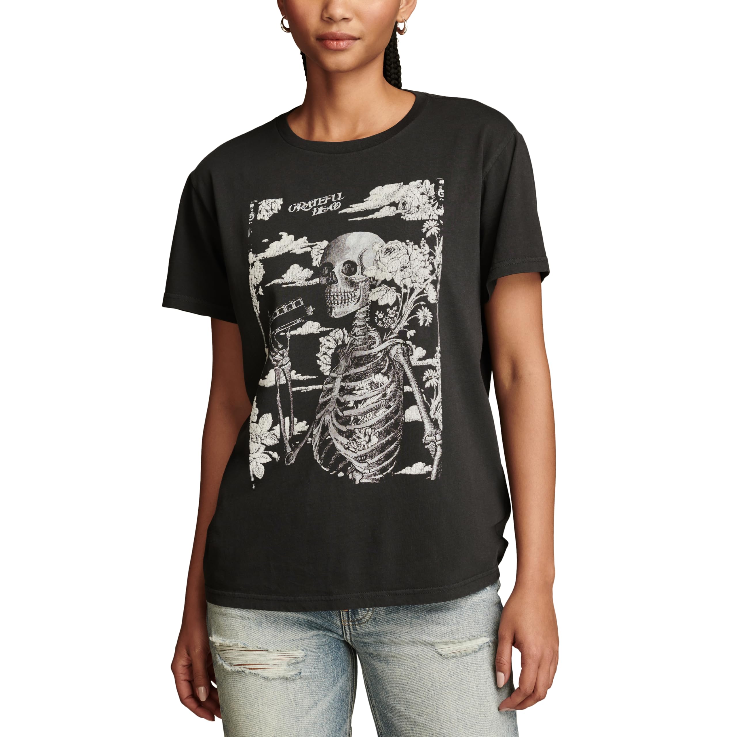 Lucky Brand Women’s Boyfriend Tee, Jet Black/Black