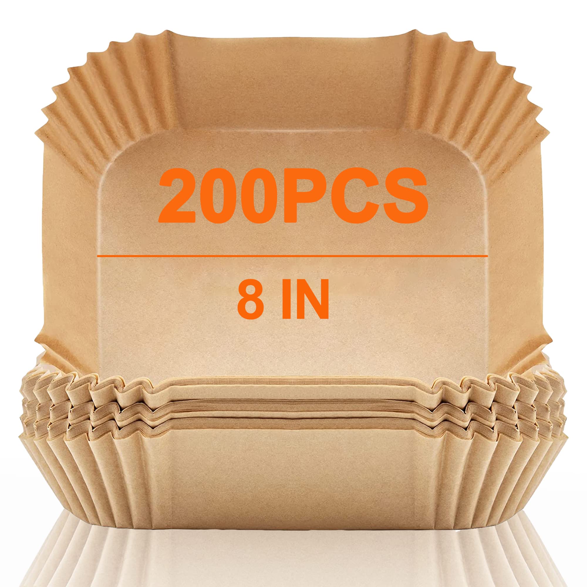 Disposable Air Fryer Paper Liners: 200PCS 8 Inch Square Liners for Air Fryer, Grease and Water Proof Non Stick Basket Parchment Paper