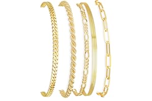 DEARMAY 14K Gold Plated Bracelets for Women, Jewelry Sets Cute Tennis Beaded Bracelets Cuban Link Paperclip Chain Dainty Bracelet Pack Gifts