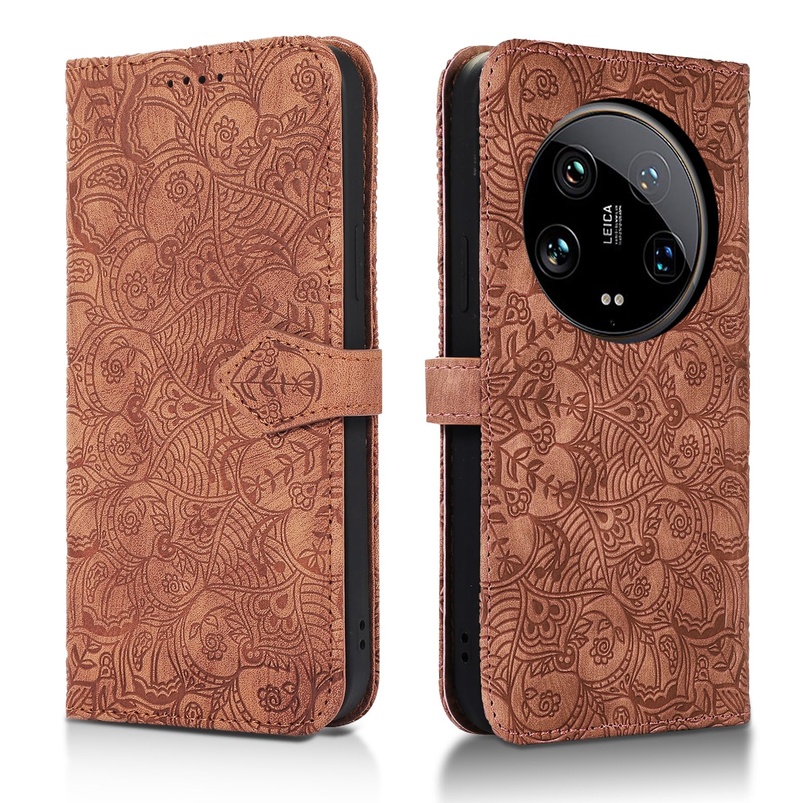 Succtopy Mobile Phone Case for Xiaomi 14 Ultra 5G - PU Leather Flip Case with Card Slots and Stand Function - Flip Wallet Cover Case Protective Case in Brown — image 1