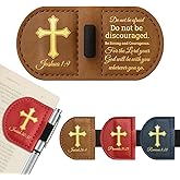 Personalized Bygone Mark Bookmark with Pen Holder-Magnetic Leather Bookmarks with Bible Verses,Custom Book Marks for Christian,Women,Men, Book Lovers, Readers,Church(Brown,Joshua 1:9)