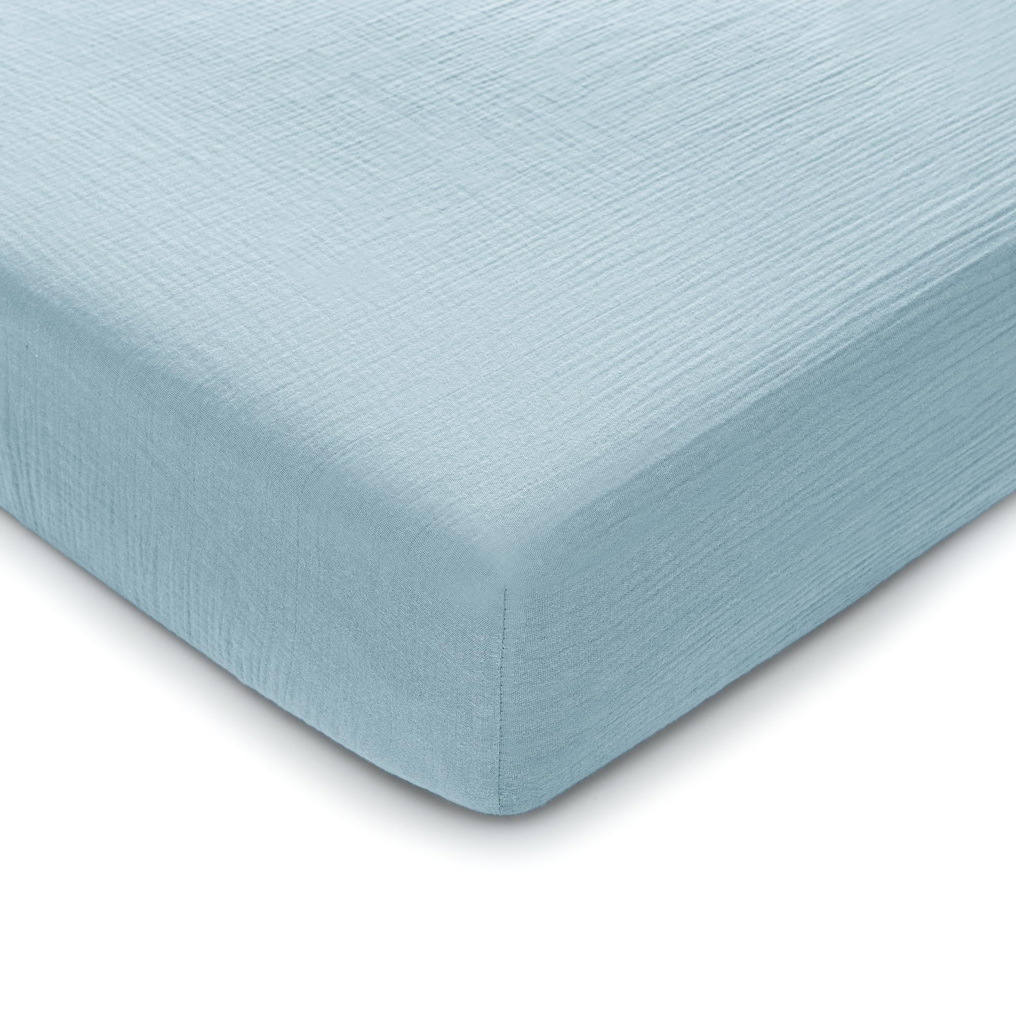 Comfy Cubs Muslin Fitted Cot Sheet - Soft & Breathable for Standard Baby Cot & Crib Mattress - Snug Fit with Secure Elastic, Beautifully Packaged for Boys & Girls - Sky Blue