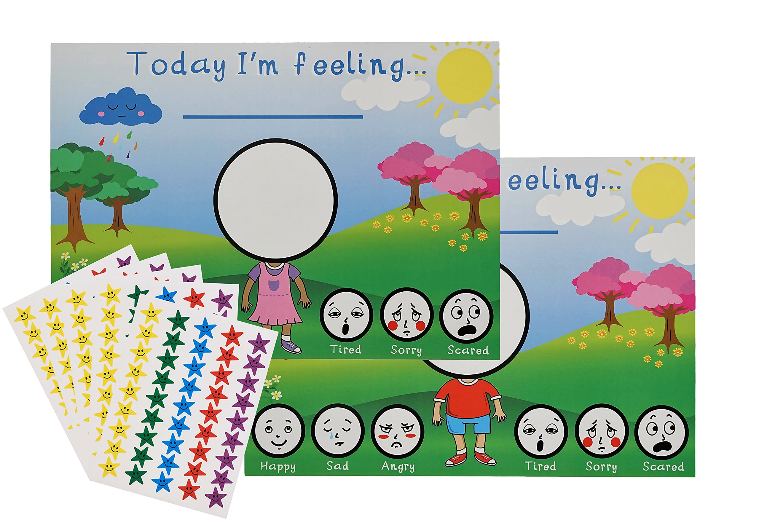 Amonev My Feeling charts Feelings and Emotion Chart Communication aid for Boy and Girls Speech Delay Non Verbal Children with Special Needs ADHD Twin Pack