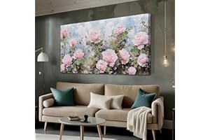 Ardemy Pink Rose Wall Art Canvas Flower Painting Modern Textured Floral Textured Picture Romantic Botanical Artwork Large Size Framed for Living Room Bedroom Bathroom Kitchen Home Office Decor 40"x20"
