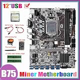 Lodokdre B75 ETH Mining Motherboard 12USB 1600Mhz RAM SSD CPU Fan Cable Switch view 3