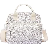 WOBAGMEN Quilted Lunch Box for Women,Large Pink Floral Insulated Lunch Bag for Adult,Cute Lunch Tote Bags for Work Picnic Travel(Pink Floral,M)