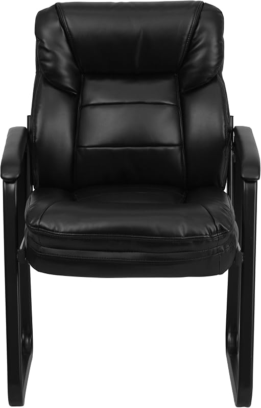 GO-1156-BK-LEA-GG Side Chair exécutif en Cuir Noir avec Sled Base de