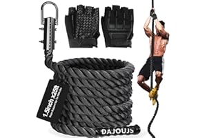 DAJOUJS Climbing Rope 1.5 Inch Diameter 10/15 / 20/30 Feet Length Gym Climbing Rope for Workout Fitness & Strength Training, Gym Rope, Exercise Climbing Rope in Black for Adults Outdoor & Indoor