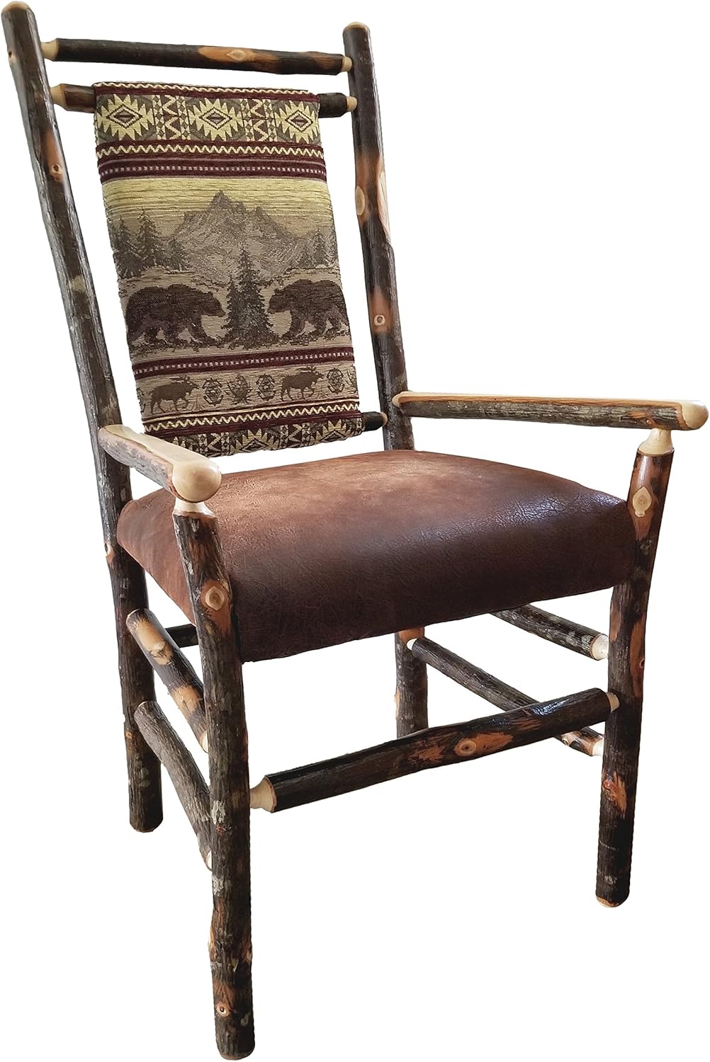Furniture Barn USA Set of Two- Hickory and Oak Medium Back Dining Chairs with Arms - Yosemite Fabric - Amish Made