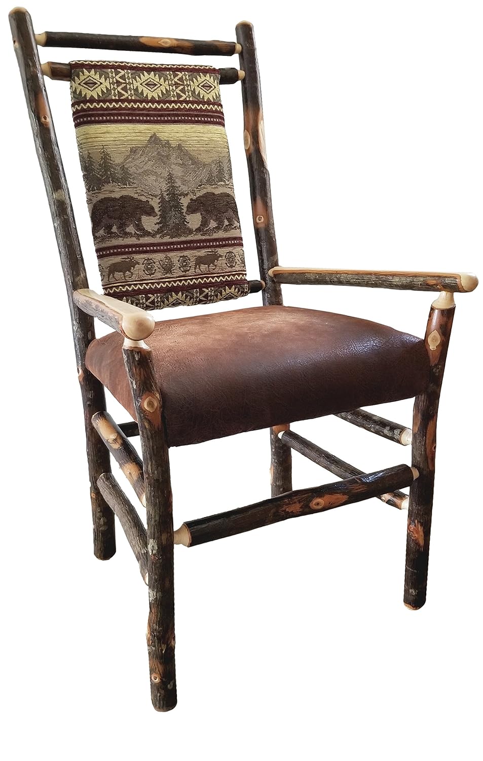 Furniture Barn USA Set of Two- Hickory and Oak Medium Back Dining Chairs with Arms- Erie Fabric - Amish Made
