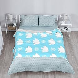 Duduho Cute Polar Bears with Snowflakes Bed Blanket