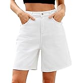 ELLEVEN Bermuda Jorts Baggy Jean Shorts - Casual Loose Fit Wide Leg Knee Length Denim Shorts with Elastic Waist