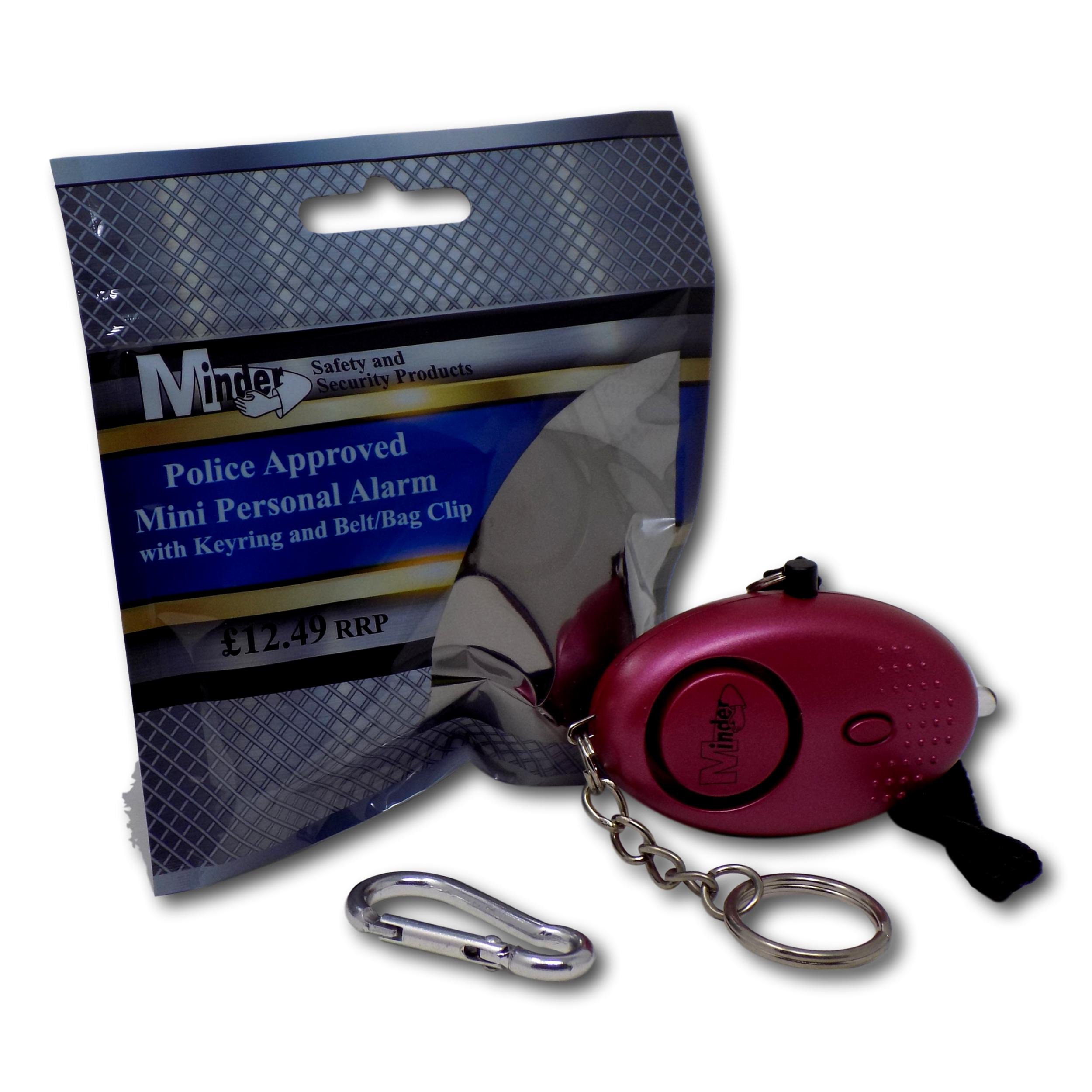 Minder® 140db Police Approved Mini Minder Loud Personal Staff Panic Rape Attack Safety Security Alarm Keyring w/Torch - Secured by Design Approved (Police Preferred Specification) (Pink)