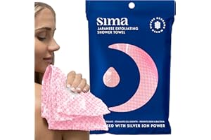 Sima Brand Exfoliating Washcloth Face & Body Scrub Towel - Japanese Exfoliating Towel with Hexagon Fibers, Body Scrubber with 2 Sides for Scrubbing & Washing Extra Long (Pink Exfoliating Towel, 1)