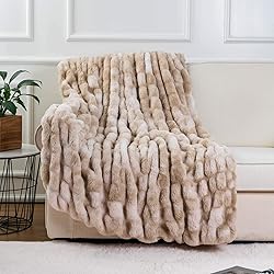 BATTILO HOME Large Brown Faux Fur Throw Blanket for
