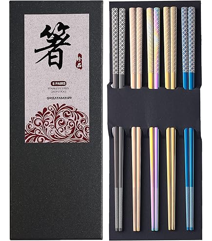 Amazon.com: ZING TTI Titanium Chopsticks Set - 5 Pairs Reusable
