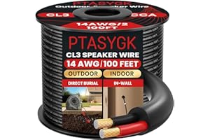 PTASYGK 14 Gague Outdoor Speaker Wire 100 Feet - 2 Conductor Direct Burial Speaker Cables CL3 CL2 Rated, UV Resistant CCA Cab